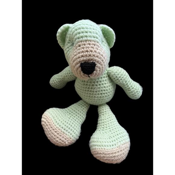 Handmade Crocheted Light Green and Brown Teddy Bear - Picture 2 of 8